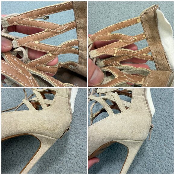 Jeffrey Campbell Pumps Womens 6 Shoes Beige Suede Heels Stiletto Lace Up Cage - Picture 10 of 11